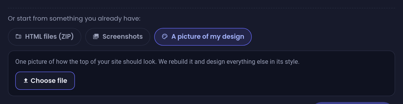 Attach a picture of how the top of your site should look