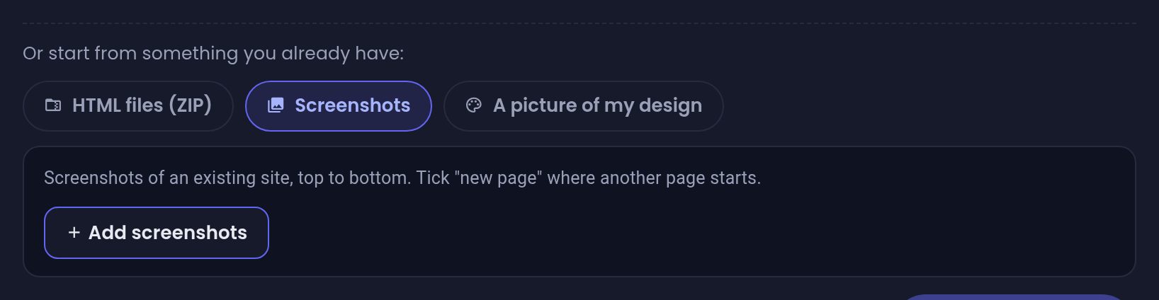 Add screenshots of your site, top to bottom
