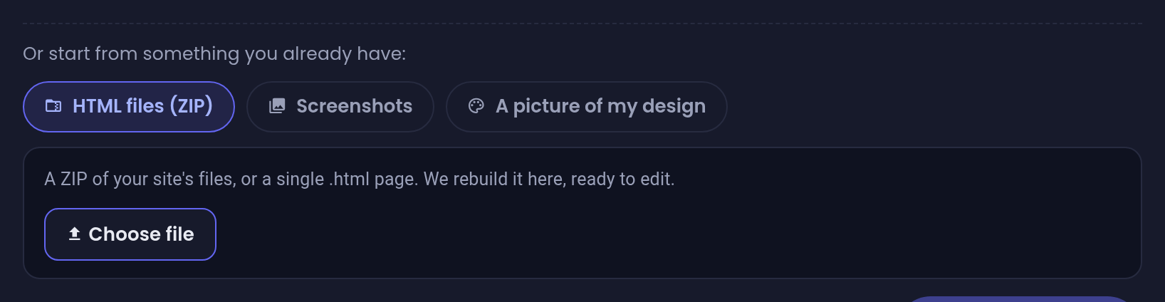 Start from your site's files on the start screen