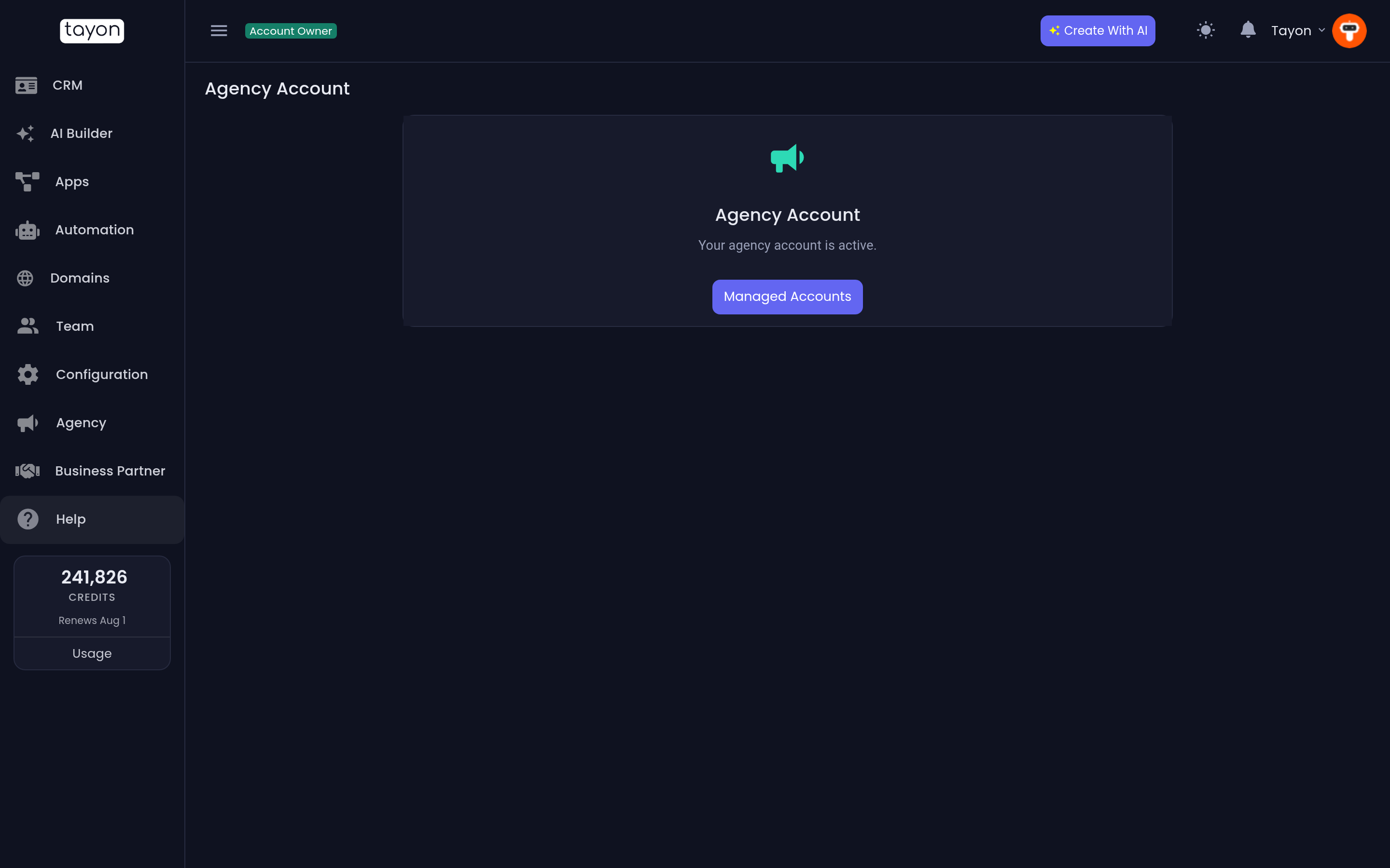 The Agency Account screen once the agency is active