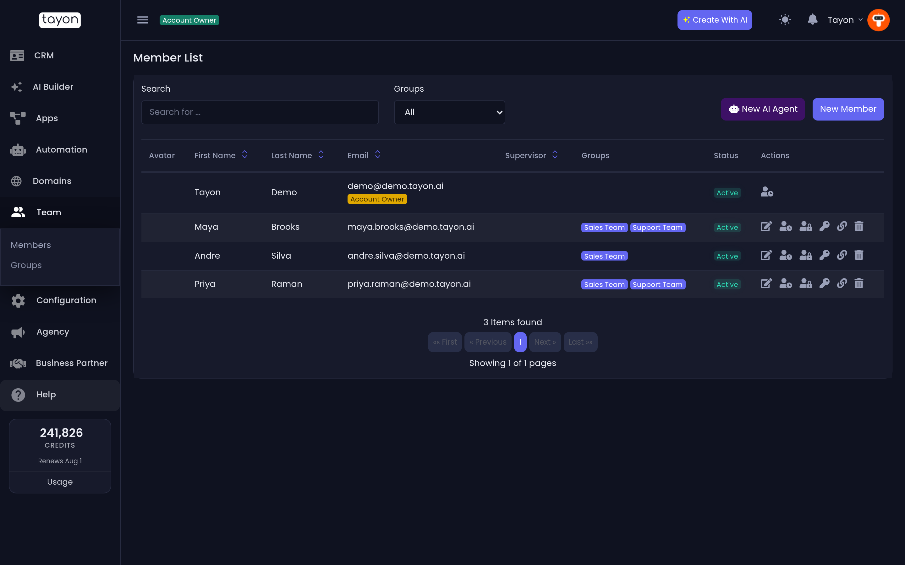 The Members screen